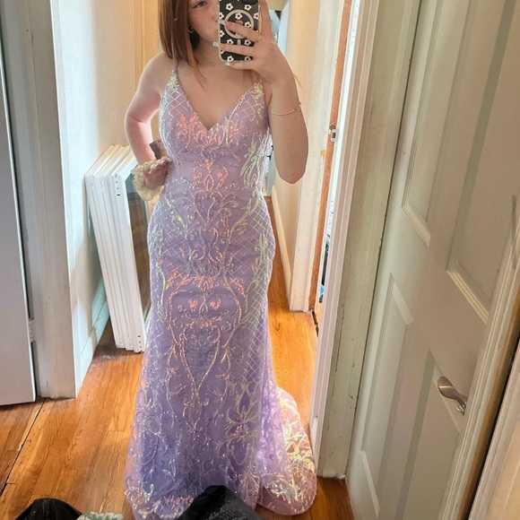 Alyce Paris Dresses & Skirts - purple prom dress, long, sparkly, open back, slightly altered